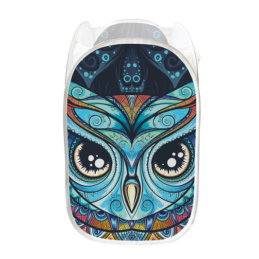 Colorful Tribal Owl Print Mesh Laundry Hamper