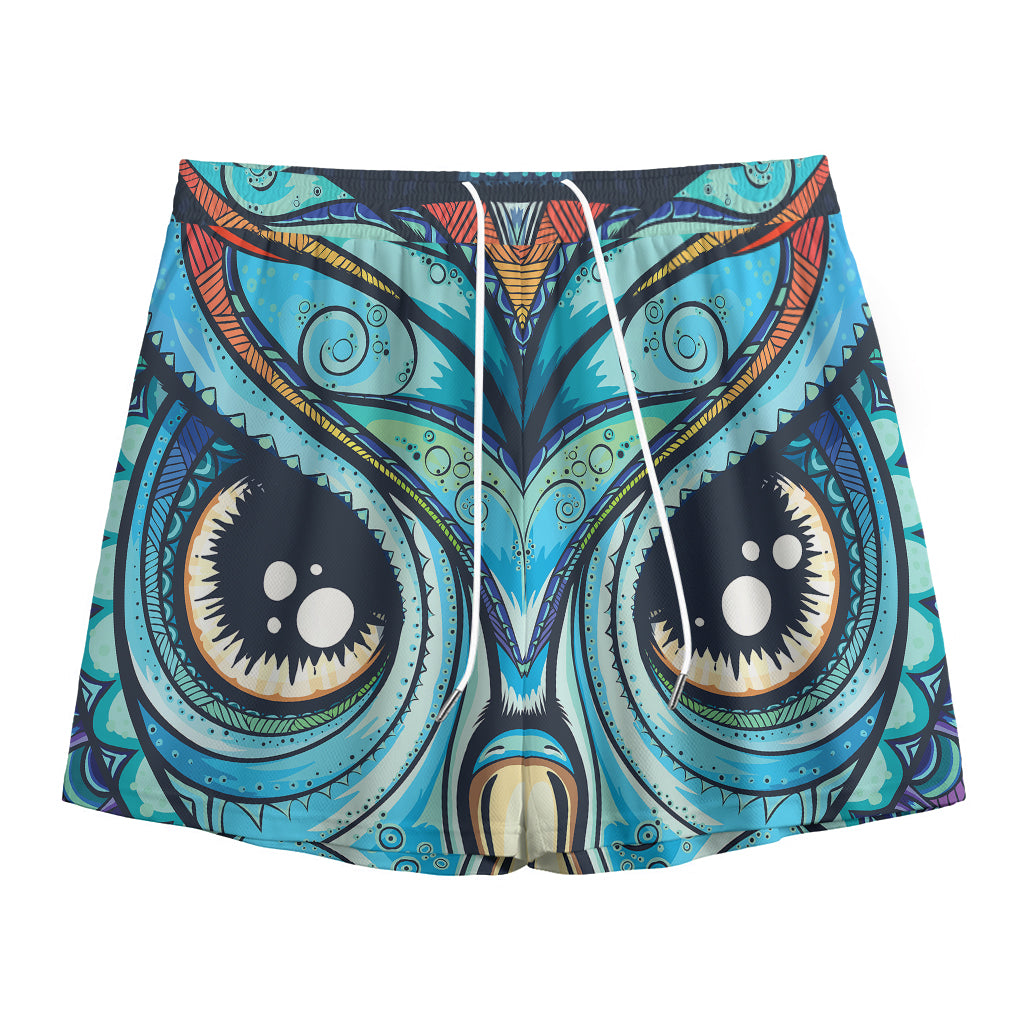Colorful Tribal Owl Print Mesh Shorts