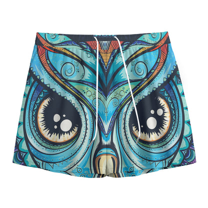 Colorful Tribal Owl Print Mesh Shorts