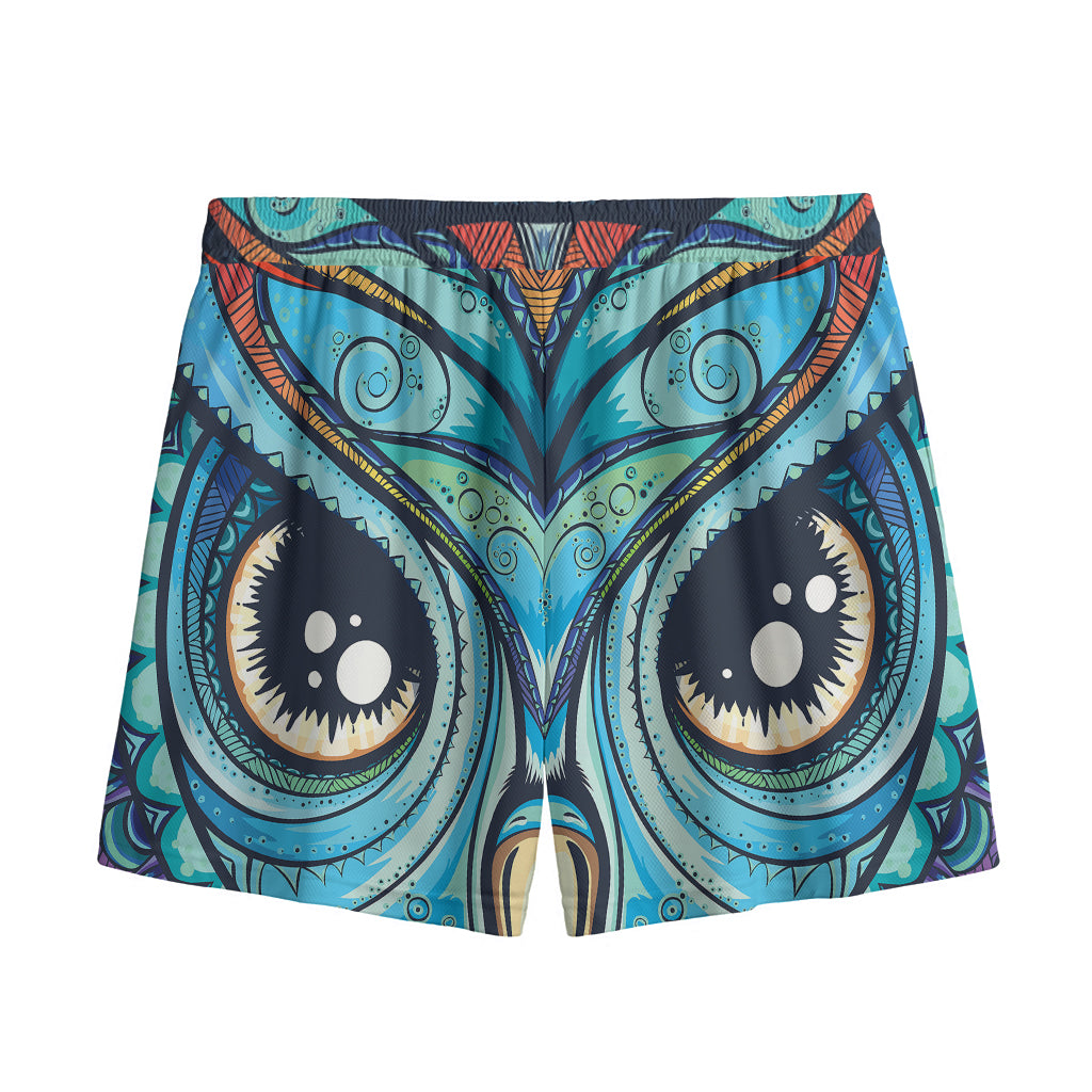 Colorful Tribal Owl Print Mesh Shorts