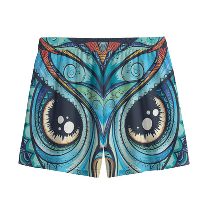 Colorful Tribal Owl Print Mesh Shorts