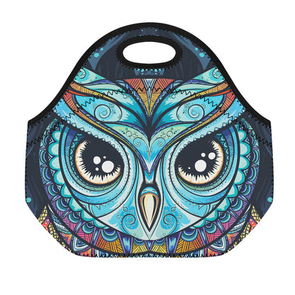 Colorful Tribal Owl Print Neoprene Lunch Bag