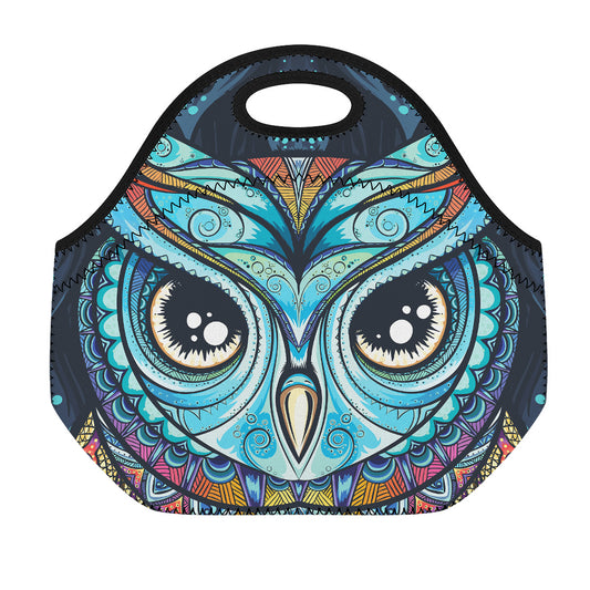 Colorful Tribal Owl Print Neoprene Lunch Bag