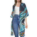 Colorful Tribal Owl Print Open Front Beach Cover Up