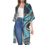 Colorful Tribal Owl Print Open Front Beach Cover Up