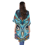 Colorful Tribal Owl Print Open Front Beach Cover Up