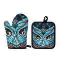 Colorful Tribal Owl Print Oven Mitt And Pot Holder Set