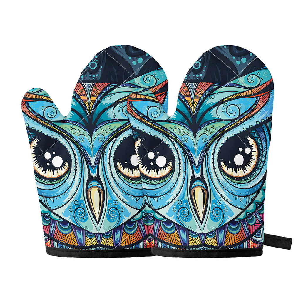 Colorful Tribal Owl Print Oven Mitts