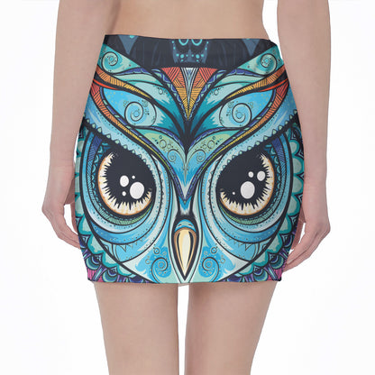 Colorful Tribal Owl Print Pencil Mini Skirt