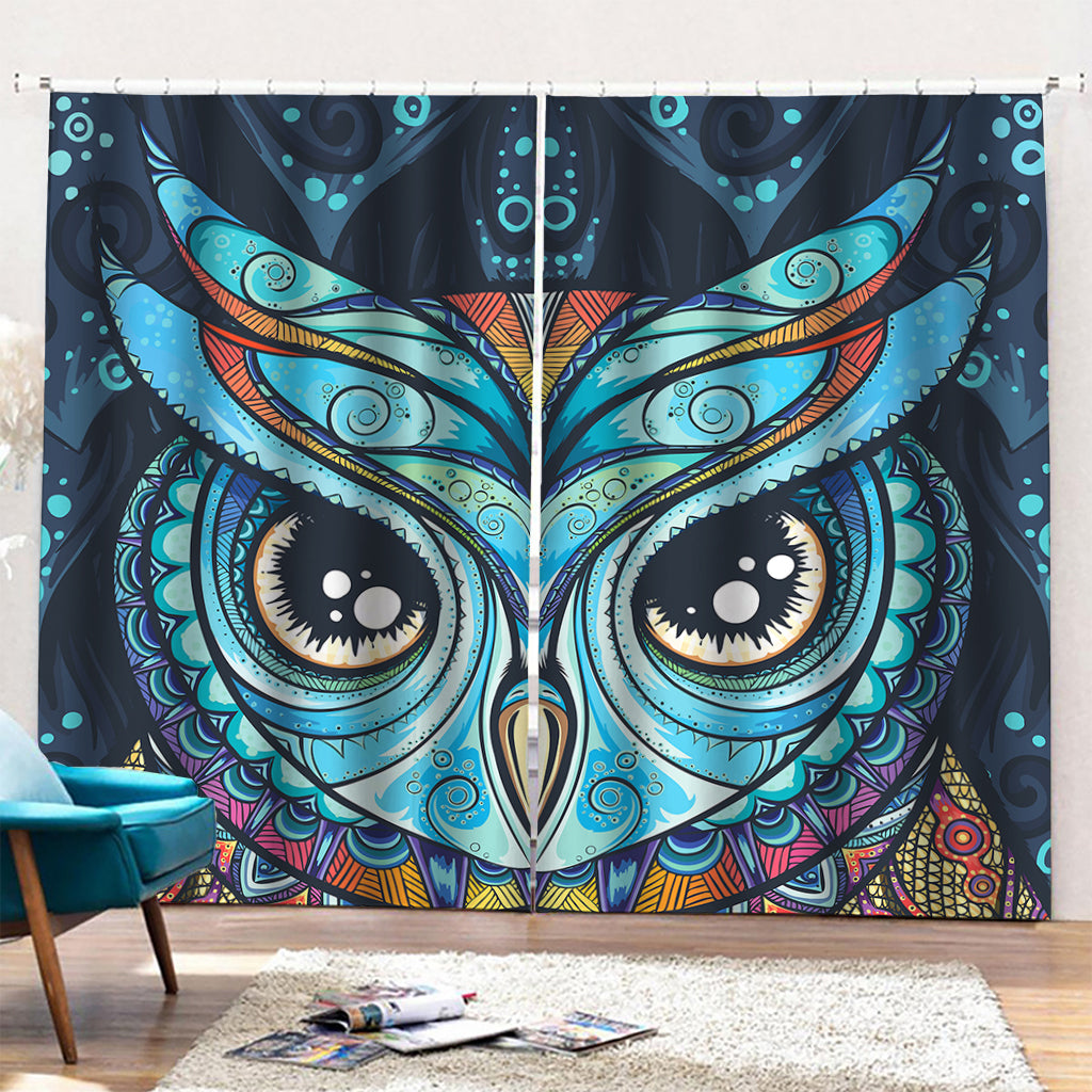 Colorful Tribal Owl Print Pencil Pleat Curtains