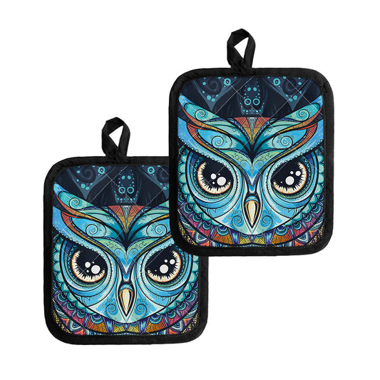 Colorful Tribal Owl Print Pot Holders