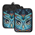 Colorful Tribal Owl Print Pot Holders With Pocket