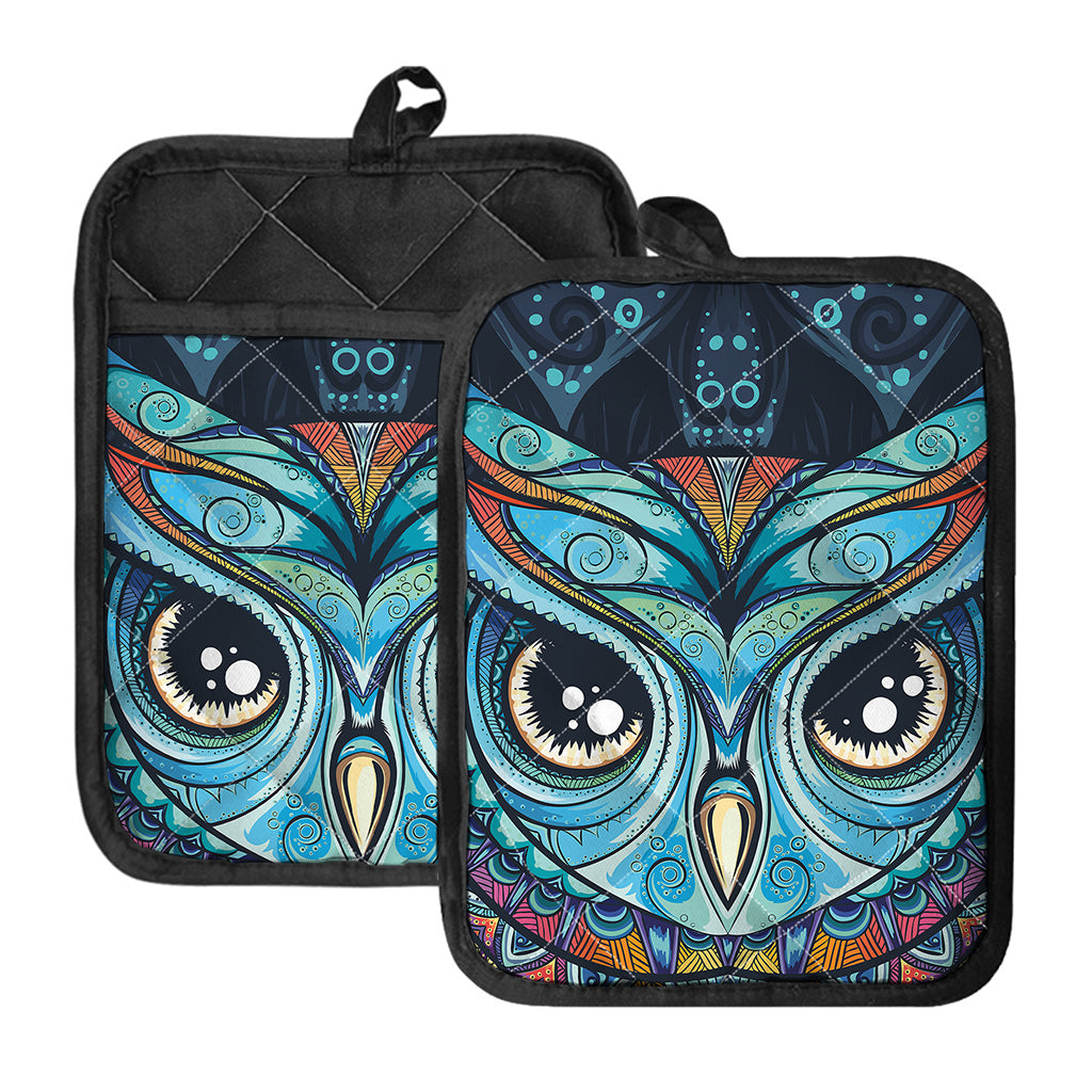 Colorful Tribal Owl Print Pot Holders With Pocket