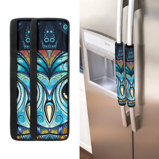 Colorful Tribal Owl Print Refrigerator Handle Covers
