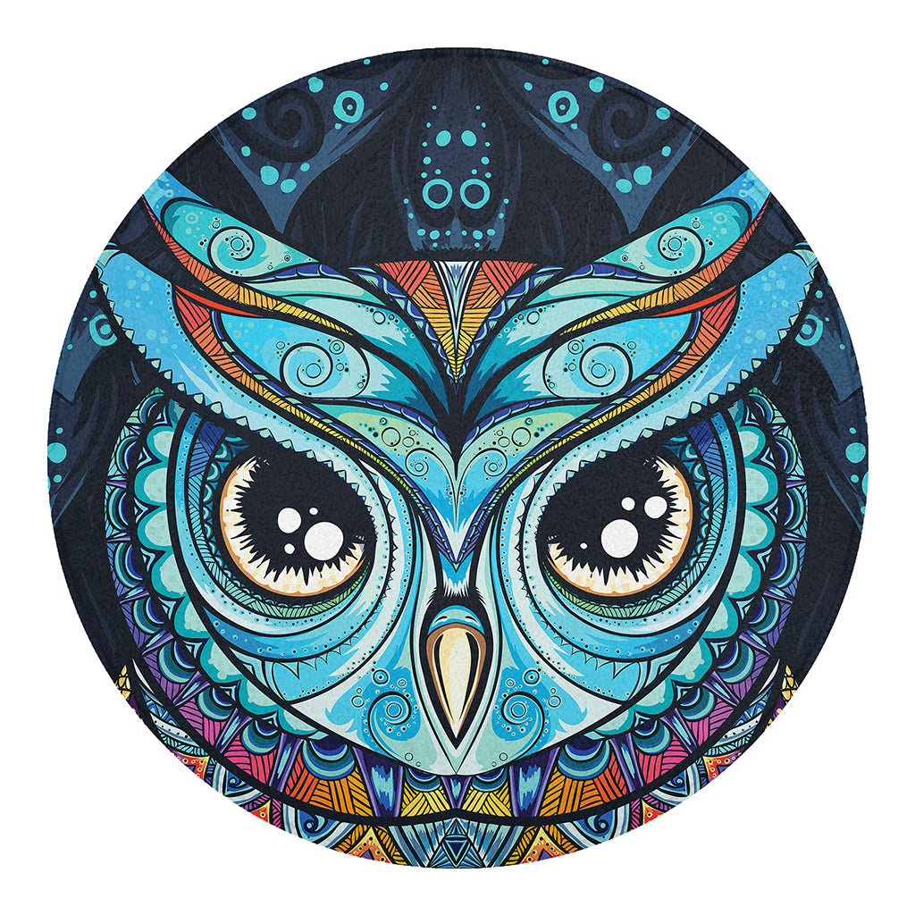 Colorful Tribal Owl Print Round Blanket