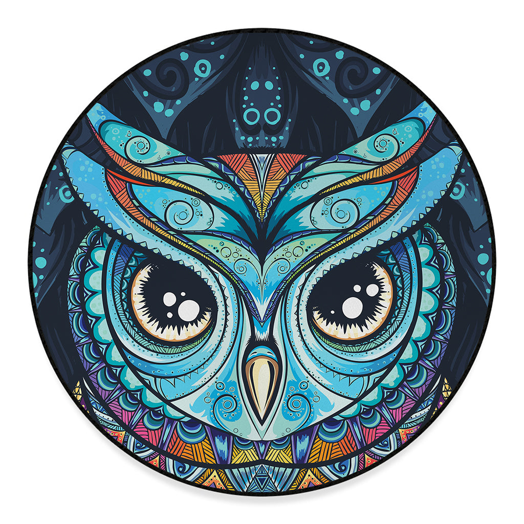Colorful Tribal Owl Print Round Floor Mat