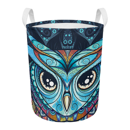 Colorful Tribal Owl Print Round Laundry Basket