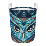 Colorful Tribal Owl Print Round Laundry Basket