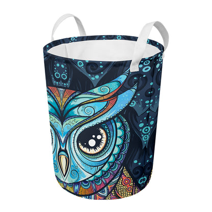 Colorful Tribal Owl Print Round Laundry Basket