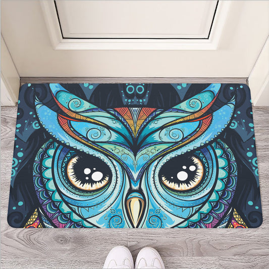 Colorful Tribal Owl Print Rubber Doormat