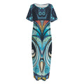 Colorful Tribal Owl Print Short Sleeve Long Nightdress