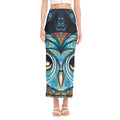 Colorful Tribal Owl Print Side Slit Maxi Skirt