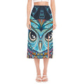 Colorful Tribal Owl Print Side Slit Midi Skirt