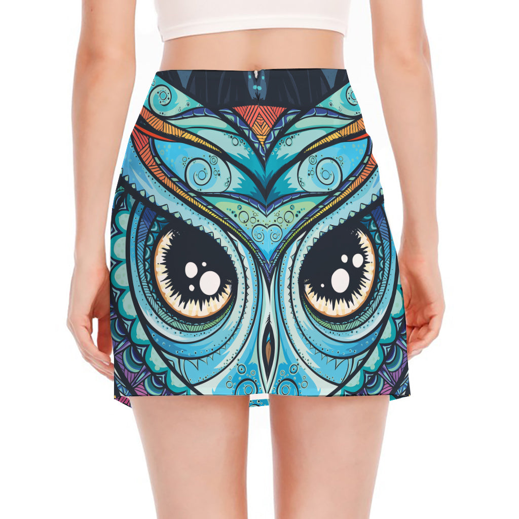 Colorful Tribal Owl Print Side Slit Mini Skirt