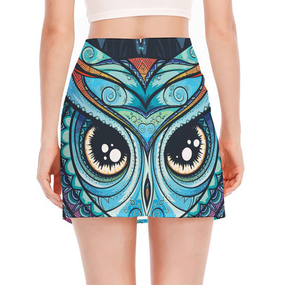 Colorful Tribal Owl Print Side Slit Mini Skirt