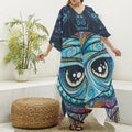 Colorful Tribal Owl Print Silk V-Neck Kaftan Dress