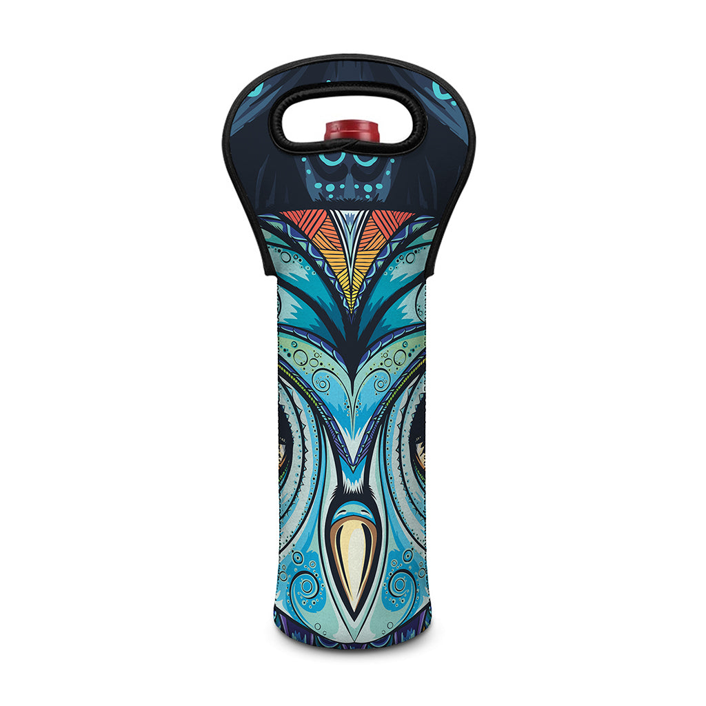 Colorful Tribal Owl Print Single Neoprene Wine Tote