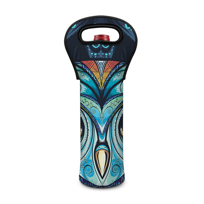 Colorful Tribal Owl Print Single Neoprene Wine Tote