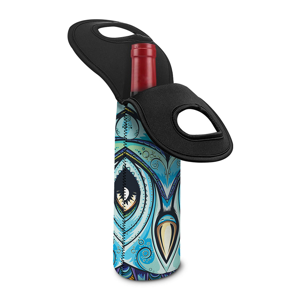 Colorful Tribal Owl Print Single Neoprene Wine Tote