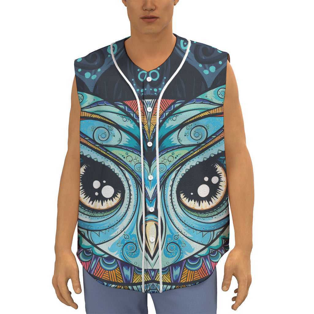 Colorful Tribal Owl Print Sleeveless Baseball Jersey