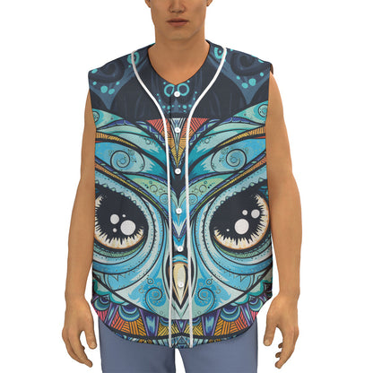 Colorful Tribal Owl Print Sleeveless Baseball Jersey