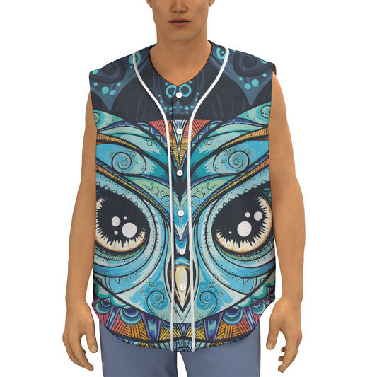 Colorful Tribal Owl Print Sleeveless Baseball Jersey