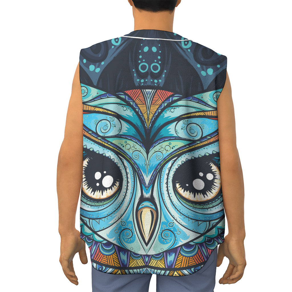 Colorful Tribal Owl Print Sleeveless Baseball Jersey