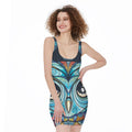 Colorful Tribal Owl Print Sleeveless Bodycon Dress