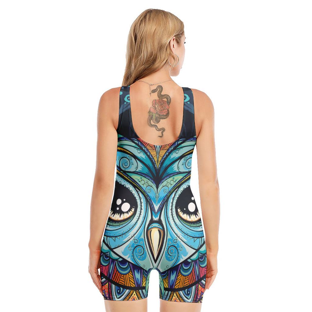 Colorful Tribal Owl Print Sleeveless One Piece Swimsuit