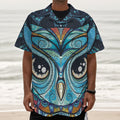 Colorful Tribal Owl Print Textured Short Sleeve Shirt