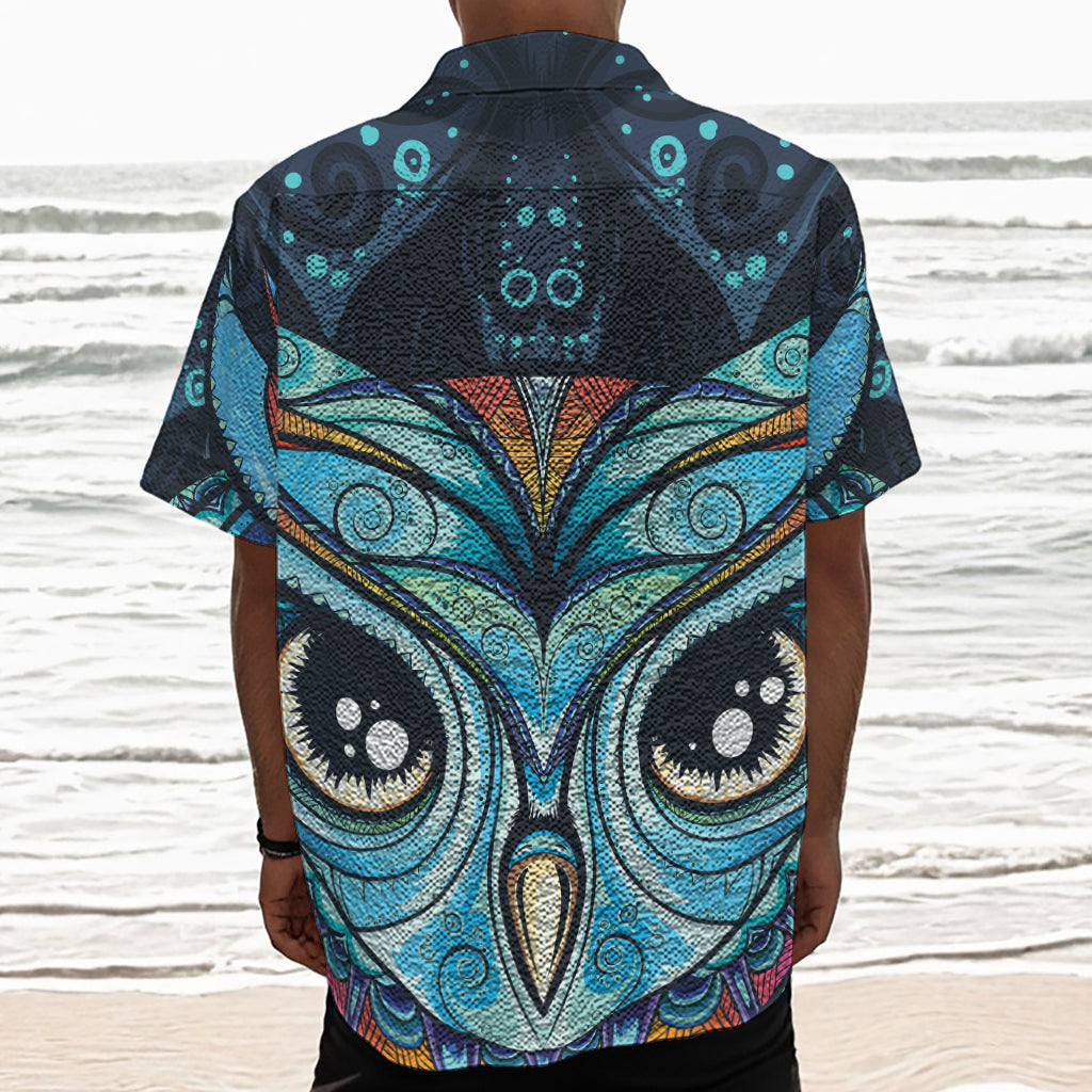 Colorful Tribal Owl Print Textured Short Sleeve Shirt