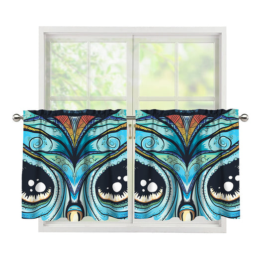 Colorful Tribal Owl Print Tier Curtains
