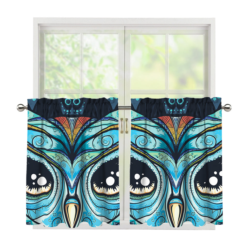 Colorful Tribal Owl Print Tier Curtains
