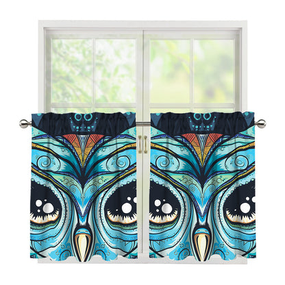 Colorful Tribal Owl Print Tier Curtains