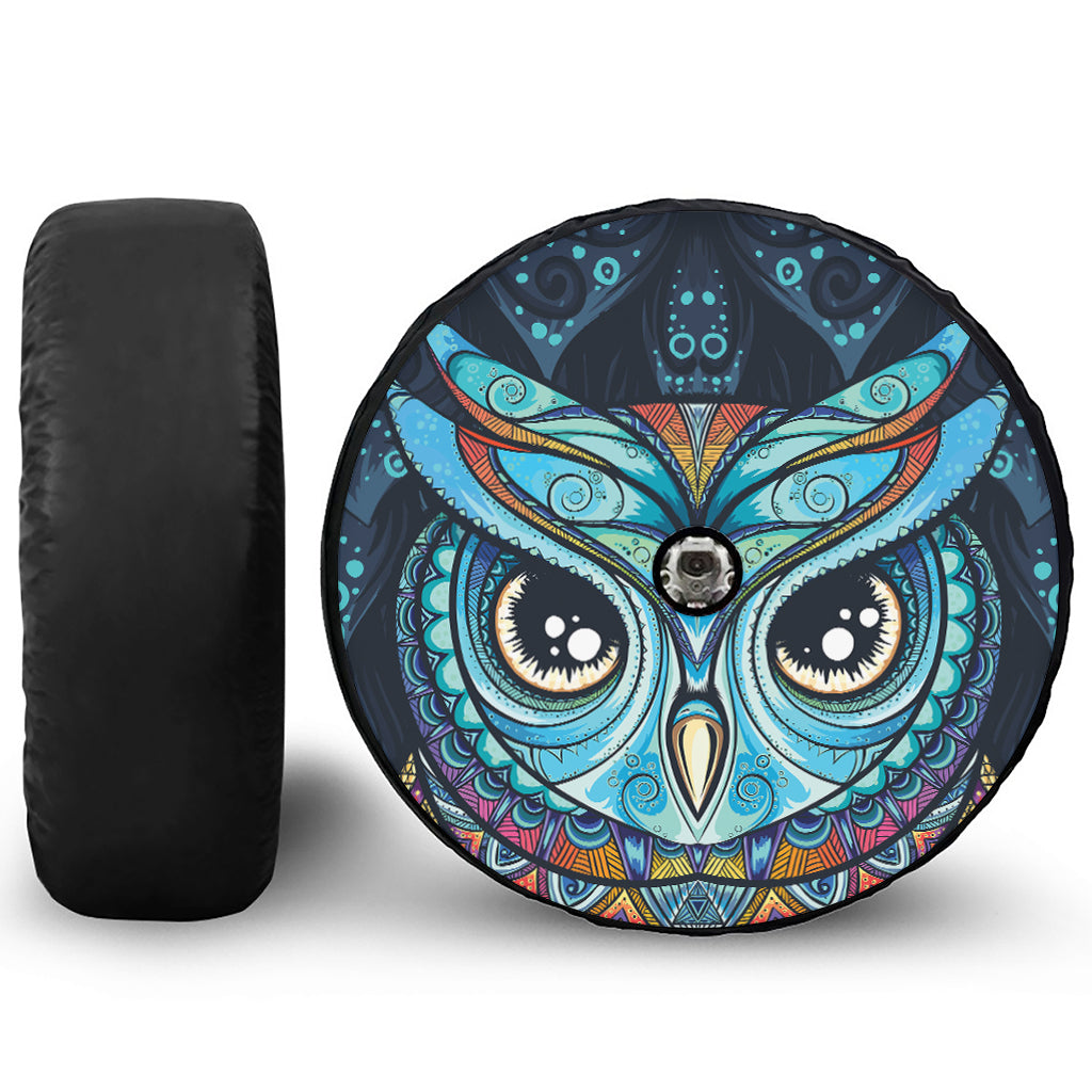 Colorful Tribal Owl Print Tire Cover With Camera Hole