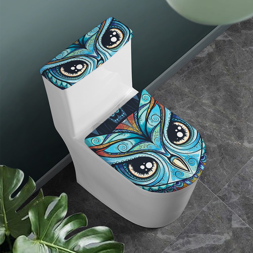 Colorful Tribal Owl Print Toilet Lid And Tank Cover Set
