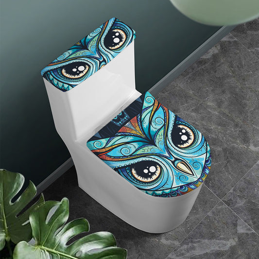 Colorful Tribal Owl Print Toilet Lid And Tank Cover Set
