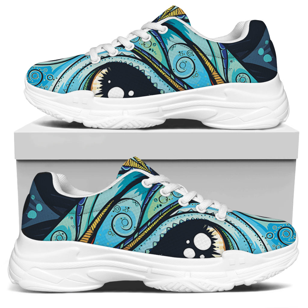 Colorful Tribal Owl Print White Chunky Shoes