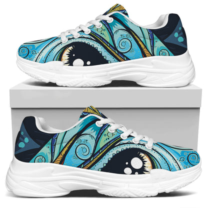 Colorful Tribal Owl Print White Chunky Shoes
