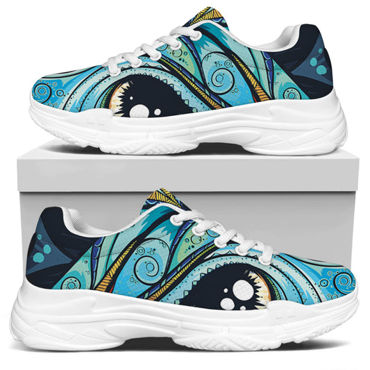 Colorful Tribal Owl Print White Chunky Shoes